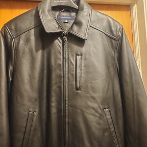 Tommy Hilfiger Black Leather Jacket Men's Medium Like New!